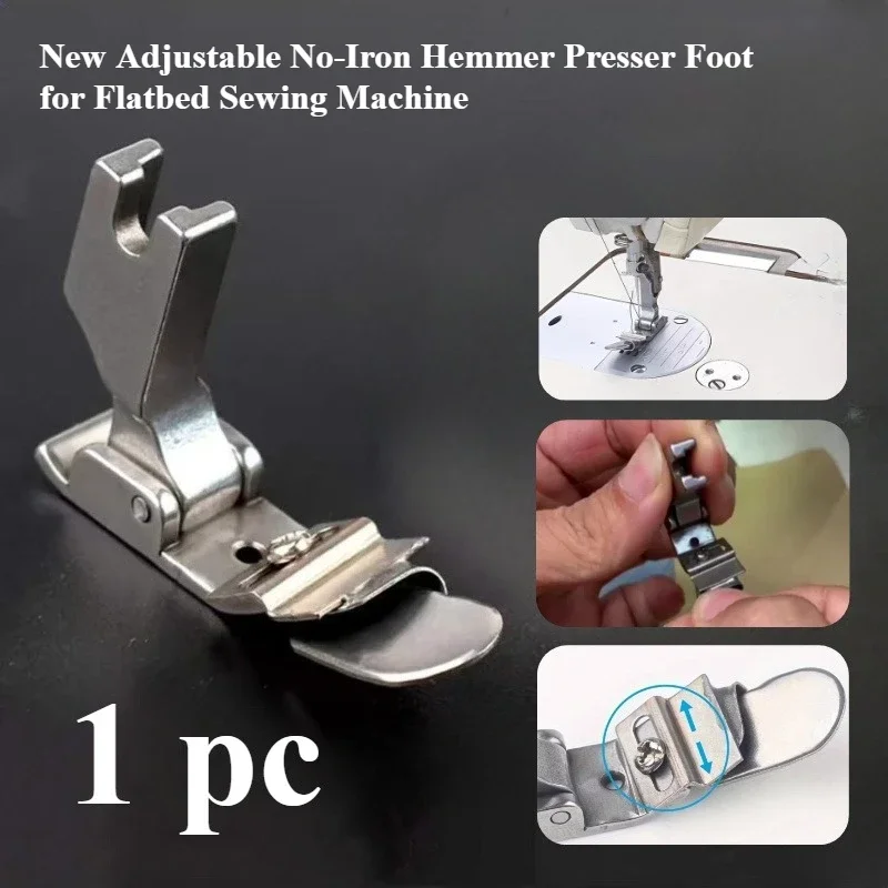 Textile Sewing Machine - Verstellbarer Bügelfreier Saumfuß für Flachbett-Nähmaschinen, Verstellbarer
